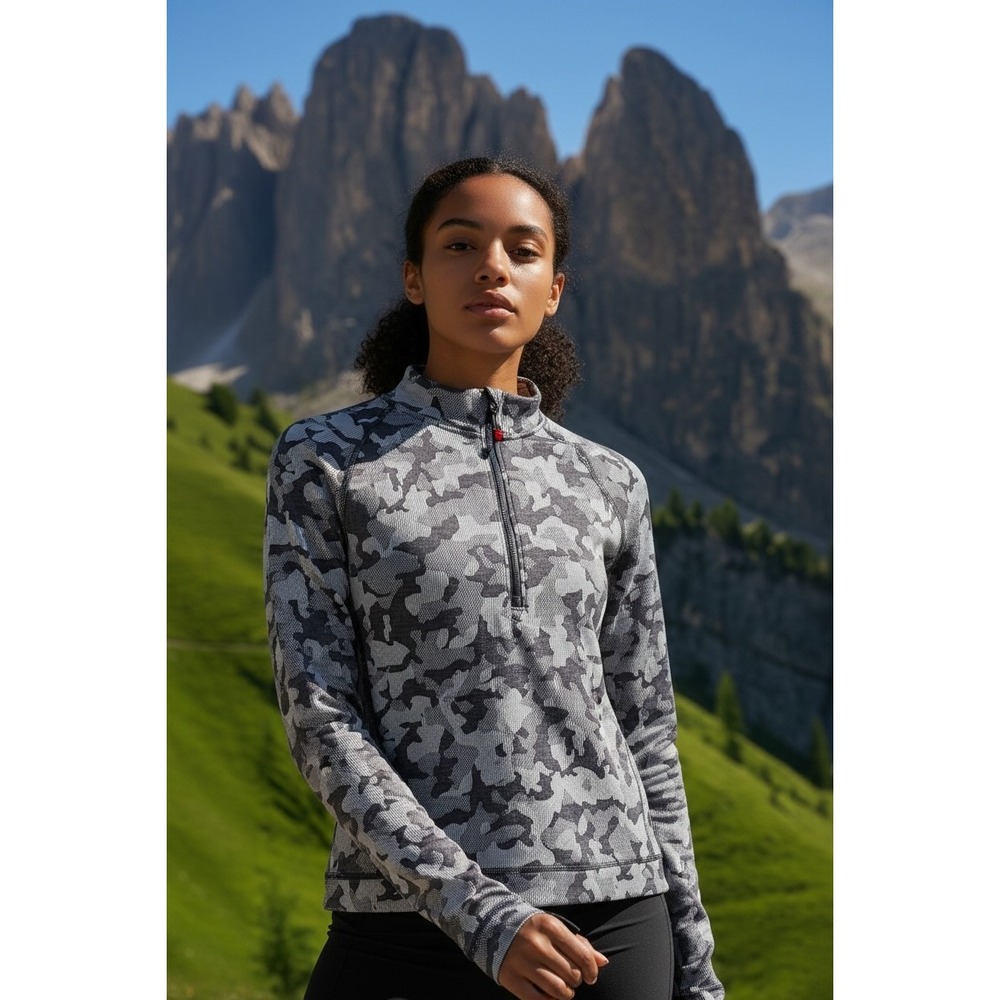 Spyder Womens Half Zip Mock Neck Top Pullover Camo Activewear Shirt Athleisure M